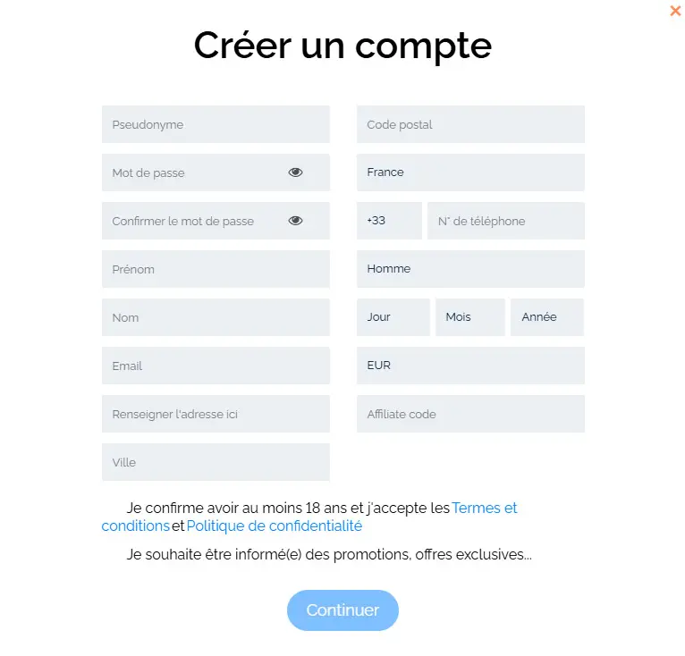 Proceso de registro VEGAZ CASINO